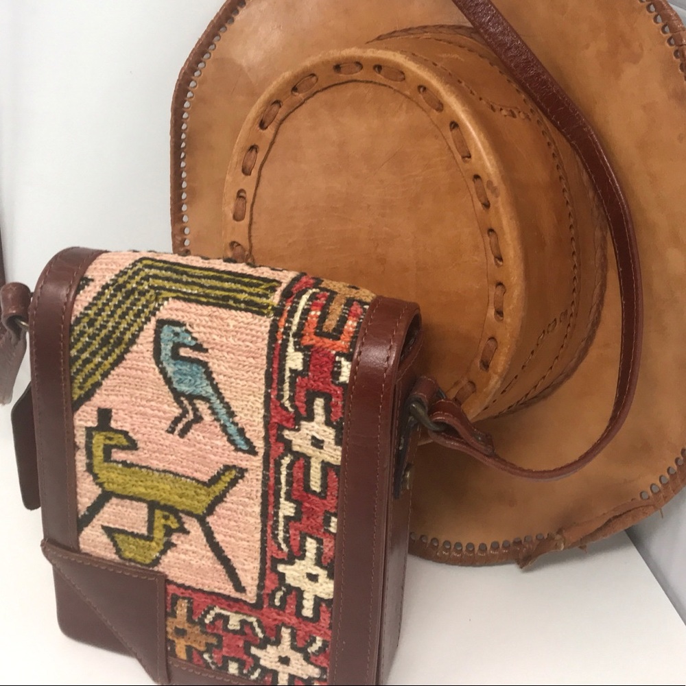 Handwoven Leather Crossbody Bag in Pink and Brown